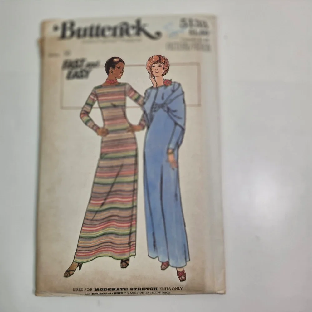 Vintage 1970s Butterick 5133 Misses Dress Shawl Sewing Pattern Size 10 Maxi